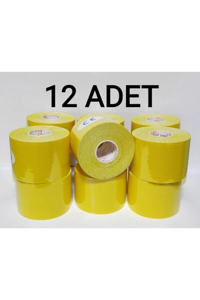 BİATAPE BİATAPE Bia Tape Kinesio 5 Cm X 5 M - Sarı Rengi Sporcu Ağrı Bandı 12'li (pakette 12 Adet) - 1