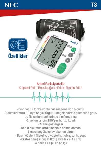 NEC NEC T3 Kol Tipi Dijital Tansiyon Aleti - Resim 6