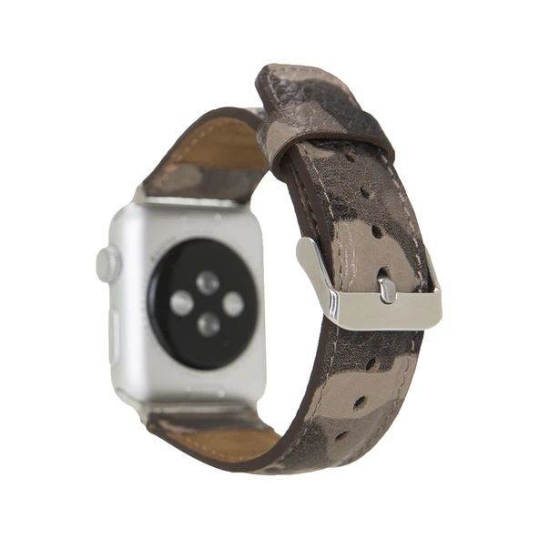 Apple Watch Uyumlu Deri Kordon 42-44-45mm Kamuflaj Bej - Resim 2