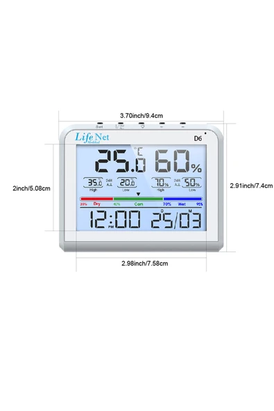 LİFE NET MEDİKAL LİFE NET MEDİKAL Dijital Termometre Isı Ve Nem Ölçer D6 - Resim 5