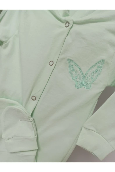 Ege Home yenidoğan 4 parça hastane çıkışı seti 0-3 ay mint yeşili kelebek nakışlı nohut battaniyeli - 3