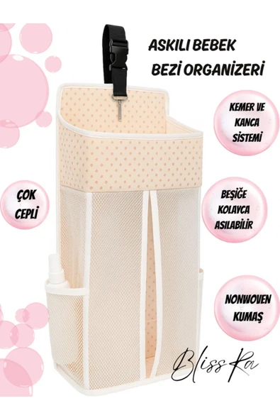 Blissra Askılı Bebek Bezi Düzenleyici Organizer (Beşiğe Asılabilir) - Pembe Puantiyeli– Özel Tasarım - 4