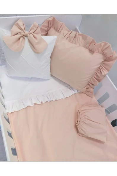 Mia Bebek Nevresim Takımı Somon Beyaz