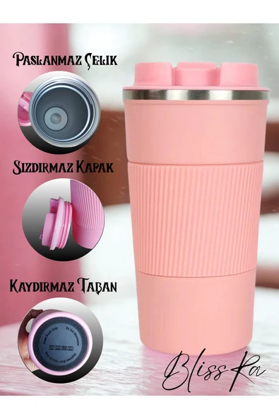 Blissra Paslanmaz Çelik Termos Mug -500 mL– Sızdırmaz Kapaklı Kahve Kupası, Taşınabilir Çelik Bardak - 1
