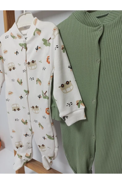 Ege Home 2li yenidoğan 0-3 ay bebek tulum seti yeşil %100 pamuklu - 2