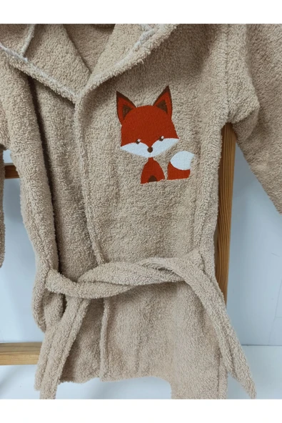 Ege Home tilki nakışlı bebek bornoz - kese seti bej - 2