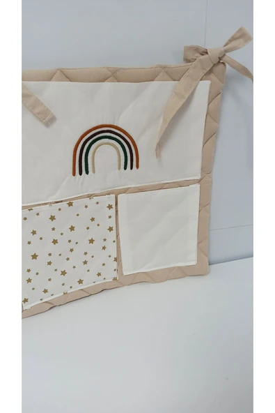 cepli bebek beşik organizer düzenleyici bej gökkuşağı nakışlı - 4