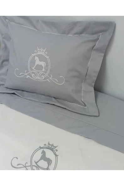 Ege Home Deluxe bebek nevresim takımı %100 pamuklu gri sallanan at nakışlı - Resim 2
