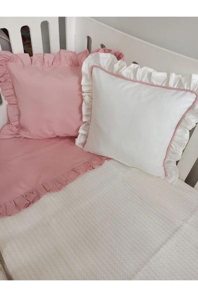 Ege Home deluxe %100 pamuklu fırfırlı bebek pike takımı koyu pudra ürün görseli