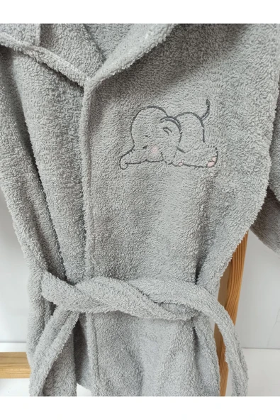 Ege Home fil nakışlı bebek bornoz - kese seti gri - 2