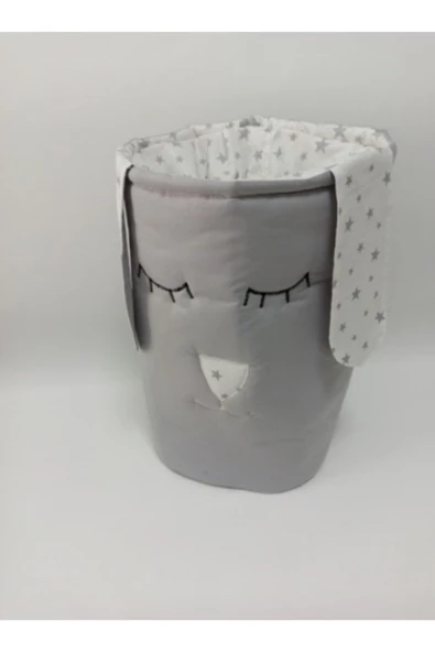 Gri Beyaz Üzeri Gri Yıldız Bebek Çocuk Oyuncak Kirli Çamaşır Sepeti