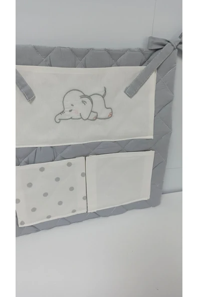 Ege Home cepli bebek beşik organizer düzenleyici gri fil nakışlı - 4