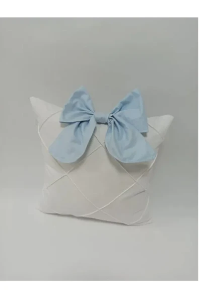 35 × 35 Ölçüde Beyaz Nervürlü Mavi Fiyonklu Bebek Çocuk Odası Dekoratif Yastık ürün görseli