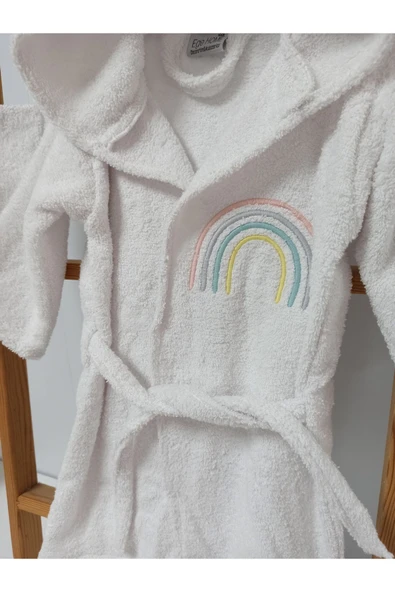 Ege Home gökkuşağı nakışlı bebek bornoz- kese seti beyaz - 2