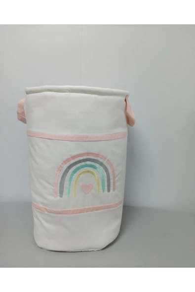 Ege Home Gökkuşağı Nakışlı Bebek Çocuk Oyuncak Kirli Çamaşır Sepeti Pudra ürün görseli