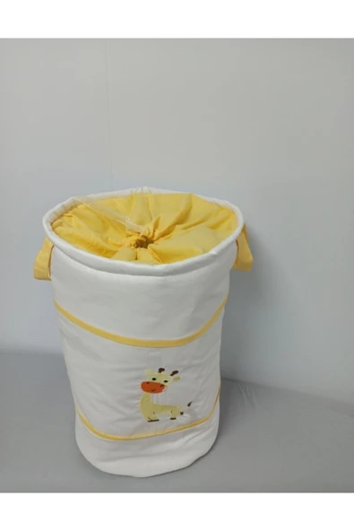 Ege Home Zürafa Nakışlı Bebek Çocuk Oyuncak Kirli Çamaşır Sepeti Sarı - Resim 2