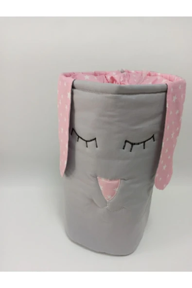 Gri Pembe Yıldız Bebek Çocuk Oyuncak Kirli Çamaşır Sepeti - 1