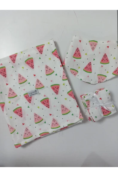 Ege Home müslin örtü & battaniye, önlük , 6lı müslin mendil seti karpuz desen ürün görseli