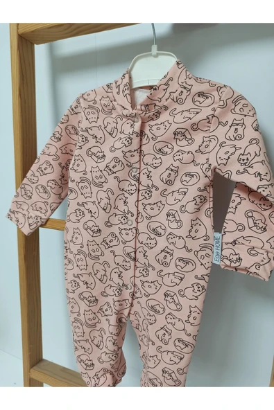 Ege Home 2 li yenidoğan 0-3 ay tulum welsoft battaniye seti pudra kedi desen - 3