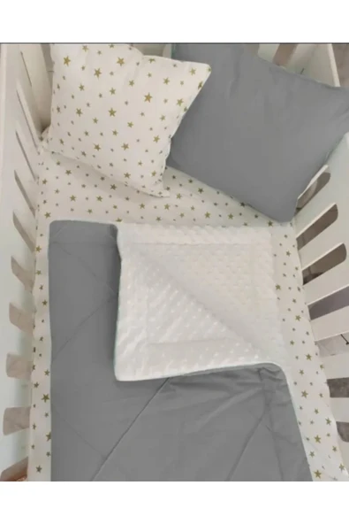 Ege Home Nohut Battaniyeli Yorganlı Bebek Uyku Seti Gri Gold Yıldızlı ürün görseli