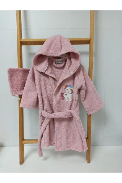 Ege Home unicorn nakışlı bebek bornoz - kese seti pembe
