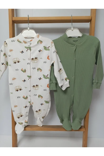 Ege Home 2li yenidoğan 0-3 ay bebek tulum seti yeşil %100 pamuklu
