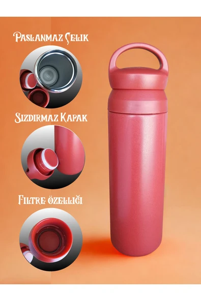 Blissra Filtreli Çelik Termos– Paslanmaz Çelik, Vakumlu Sızdırmaz Kapaklı, Sıcak Soğuk Çay ve Detox Matara - 1