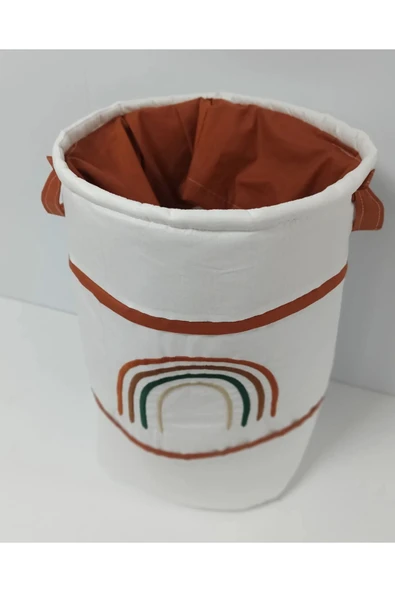 Gökkuşağı nakışlı bebek ve çocuk oyuncak sepeti kirli çamaşır sepeti tarçın - 2