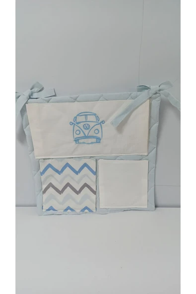 cepli bebek beşik organizer düzenleyici mavi araba nakışlı - 2