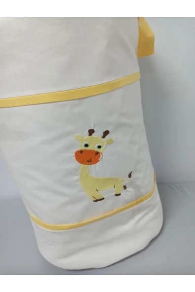 Ege Home Zürafa Nakışlı Bebek Çocuk Oyuncak Kirli Çamaşır Sepeti Sarı - Resim 3