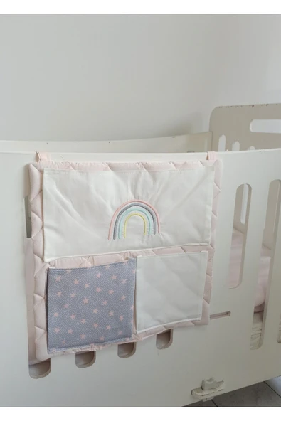 cepli bebek beşik organizer düzenleyici pudra gökkuşağı nakışlı - 1