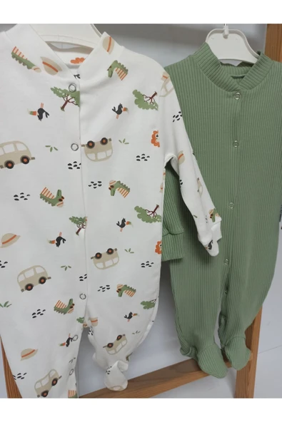 Ege Home 2li yenidoğan 0-3 ay bebek tulum seti yeşil %100 pamuklu - 3
