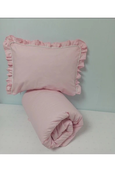 Ege Home Bebek Yorgan Ve Fırfırlı Yastık Kılıfı Seti Koyu Pudra