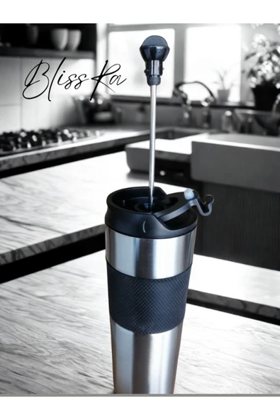 Blissra French Press Mug Termos – Paslanmaz Çelik Kahve Kupası, Sızdırmaz Kapaklı Taşınabilir Demleme Bardak - 2