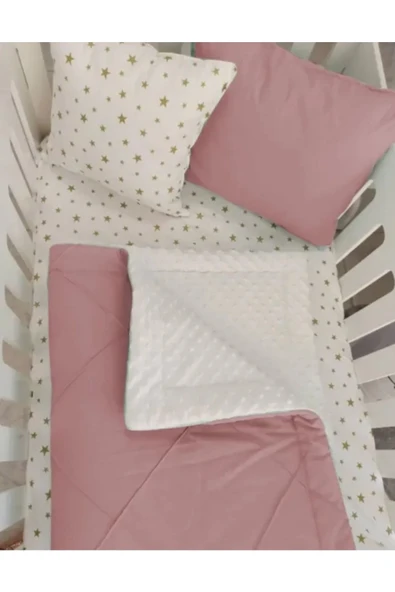 Ege Home Nohut Battaniyeli Yorganlı Bebek Uyku Seti Koyu Pudra Gold Yıldızlı