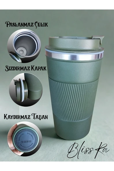 Blissra Paslanmaz Çelik Termos Mug -500 mL– Sızdırmaz Kapaklı Kahve Kupası, Taşınabilir Çelik Bardak