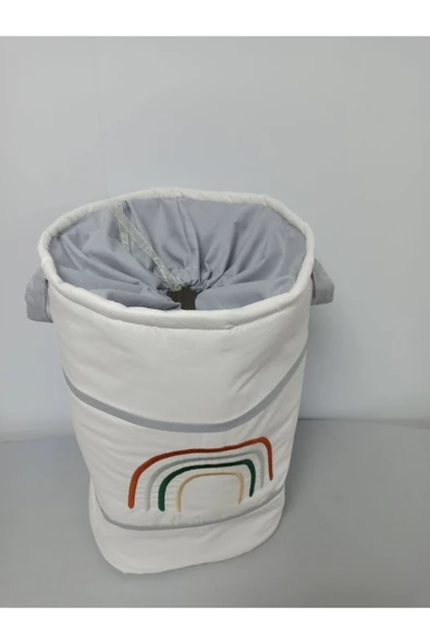 Gökkuşağı Nakışlı Bebek Ve Çocuk Oyuncak Kirli Çamaşır Sepeti Gri - 2