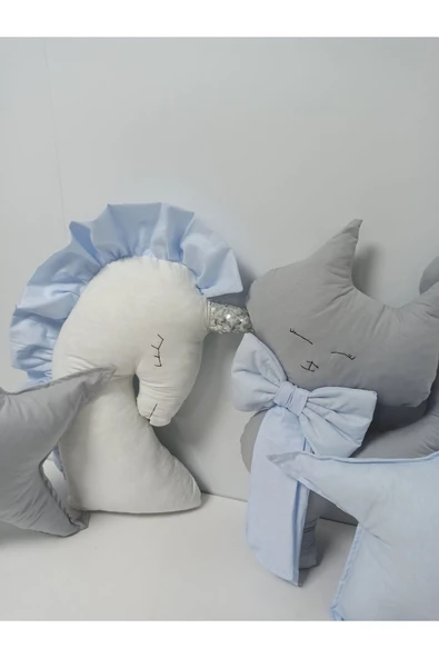 Mavi gri beyaz 4lü dekoratif yastık bebek odası yastık seti - 2
