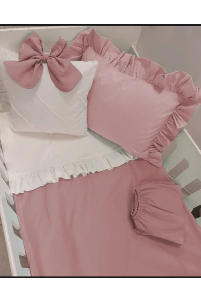 Mia Bebek Nevresim Takımı Koyu Pudra Fırfırlı 100*150