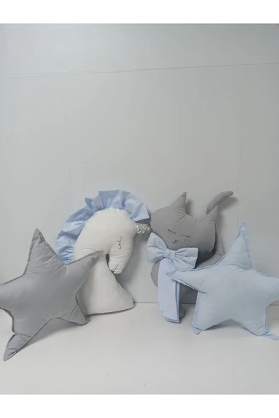 Mavi gri beyaz 4lü dekoratif yastık bebek odası yastık seti