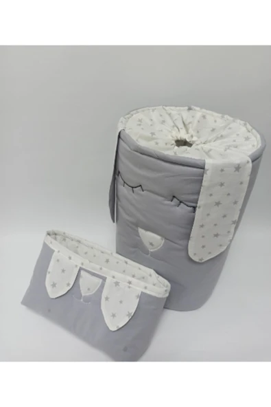 Gri Beyaz Yıldız Desen Oyuncak Kirli Düzenleyici Sepet İkili Set