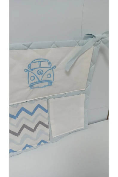 cepli bebek beşik organizer düzenleyici mavi araba nakışlı - 3