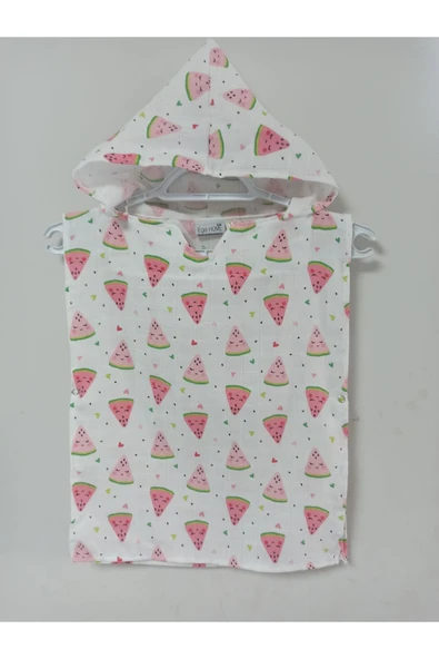 Ege Home kapşonlu müslin panço karpuz desenli ürün görseli