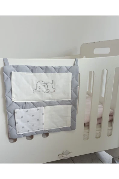 Ege Home cepli bebek beşik organizer düzenleyici gri fil nakışlı