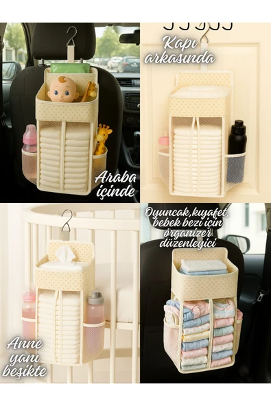 Blissra Askılı Bebek Bezi Düzenleyici Organizer (Beşiğe Asılabilir) - Pembe Puantiyeli– Özel Tasarım - 2
