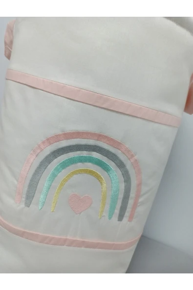 Ege Home Gökkuşağı Nakışlı Bebek Çocuk Oyuncak Kirli Çamaşır Sepeti Pudra - Resim 3
