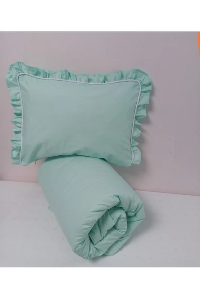 Ege Home Bebek Yorgan Ve Fırfırlı Yastık Kılıfı Seti Mint Yeşili - 1