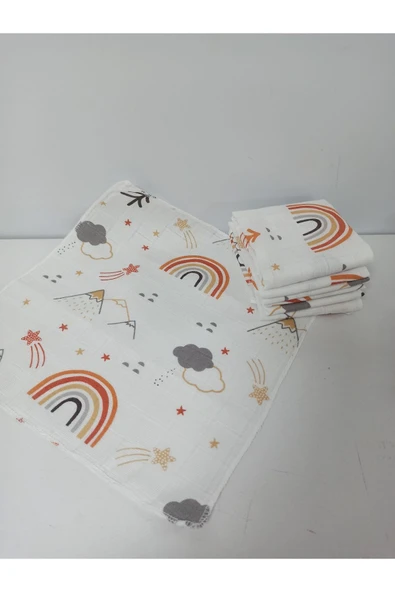 Ege Home 6lı müslin bebek ağız mendili tarçın gökkuşağı desen - 1