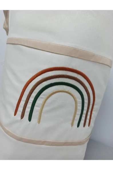 Ege Home Gökkuşağı Nakışli Bebek Çocuk Odası Oyuncak Kirli Çamaşır Sepeti Krem Tarçın Bohem - Resim 3