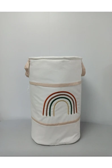 Ege Home Gökkuşağı Nakışli Bebek Çocuk Odası Oyuncak Kirli Çamaşır Sepeti Krem Tarçın Bohem ürün görseli